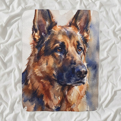 German Shepherd Watercolor Sherpa Fleece Blanket, Soft Dog Painting, German Shepherd Lover Gift