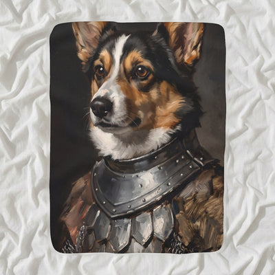 Corgi Medieval Knight Portrait Sherpa Fleece Blanket, Regal Dog Painting, Corgi Lover Gift