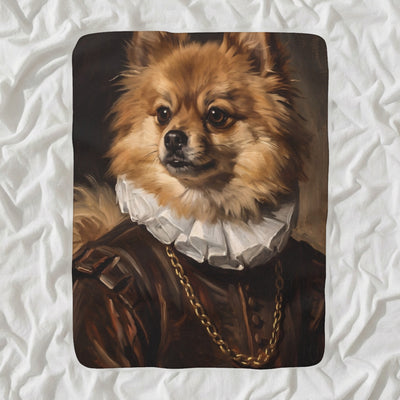 Pomeranian Royal Portrait Sherpa Fleece Blanket, Regal Dog Painting, Pomeranian Lover Gift