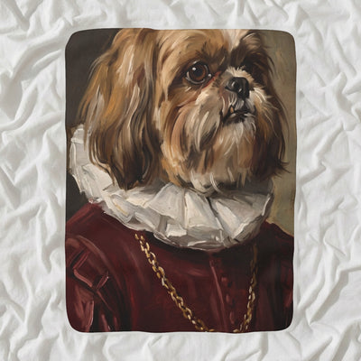 Shih Tzu Royal Portrait Sherpa Fleece Blanket, Regal Dog Painting, Shih Tzu Lover Gift