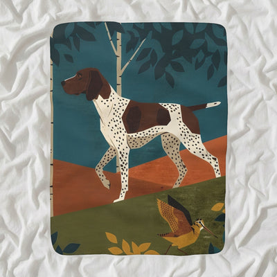 German Shorthaired Pointer Sherpa Fleece Blanket, Retro Autumn Dog Art, German Shorthaired Pointer Lover Gift