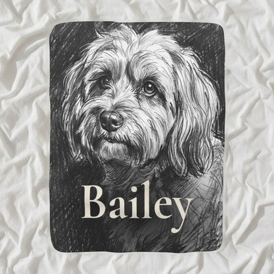 Personalized Havanese Blanket with Your Dog's Name, Charcoal-Style Dog Portrait Sherpa Fleece Throw, Dog Lover Gift