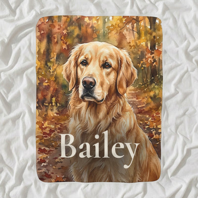 Personalized Golden Retriever Blanket with Your Dog's Name, Watercolor-Style Dog Portrait Sherpa Fleece Throw, Dog Lover Gift