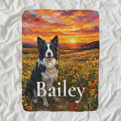 Personalized Border Collie Blanket with Your Dog's Name, Acrylic-Style Dog Portrait Sherpa Fleece Throw, Dog Lover Gift