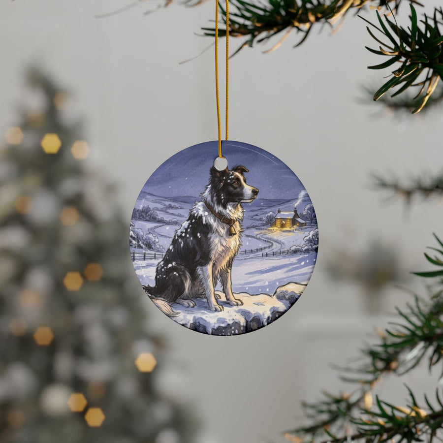Border Collie Christmas Storybook ceramic ornament by Tritan, context