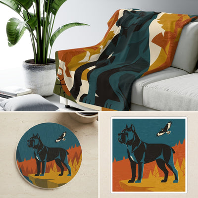 Cane Corso Retro Autumn Cozy Gift Set | Sherpa Blanket, Coaster & Sticker | Tritan