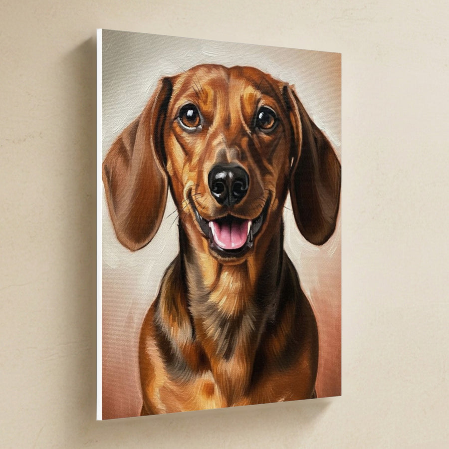Dachshund Oil Portrait canvas print by Tritan, angled view