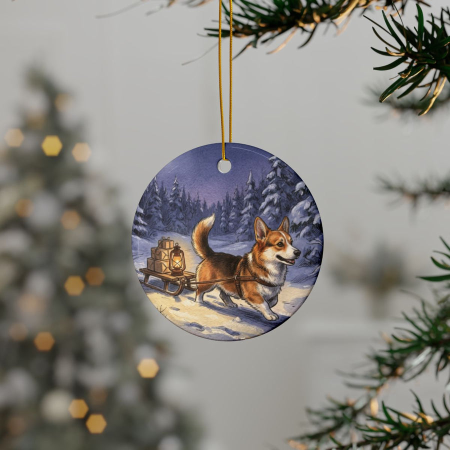 Corgi Christmas Storybook ceramic ornament by Tritan, context