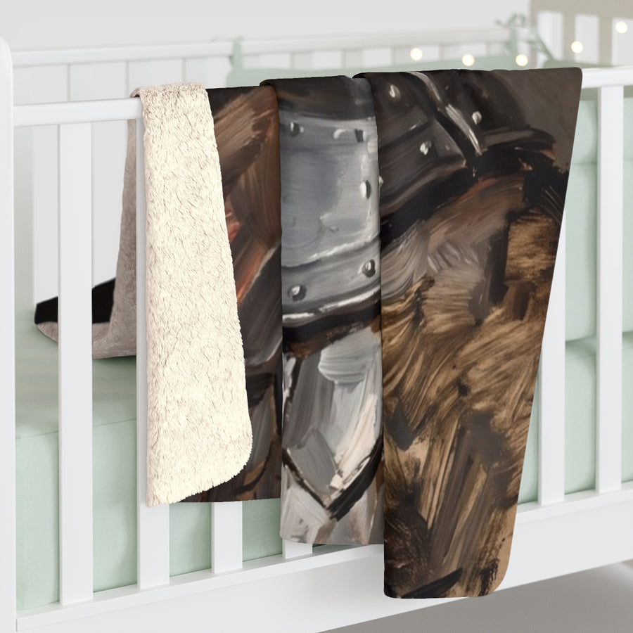Corgi Medieval Knight sherpa blanket by Tritan, on bed