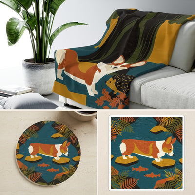 Corgi Retro Autumn Cozy Gift Set | Sherpa Blanket, Coaster & Sticker | Tritan