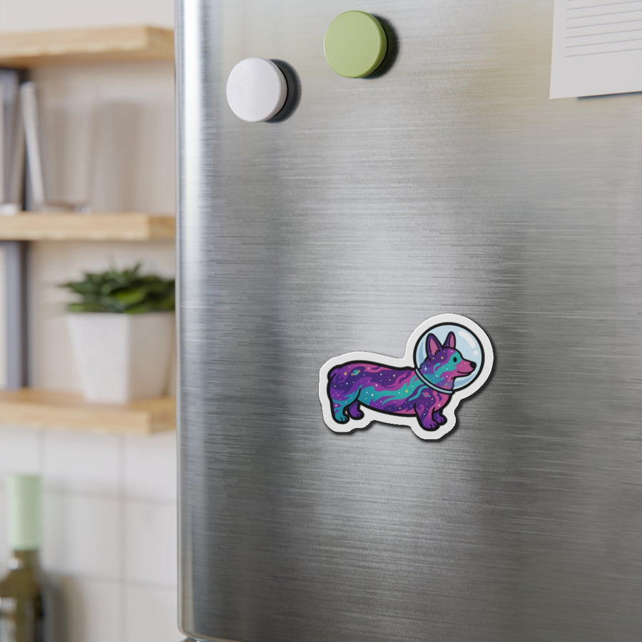 Corgi Cosmic die-cut magnet by Tritan, on steel