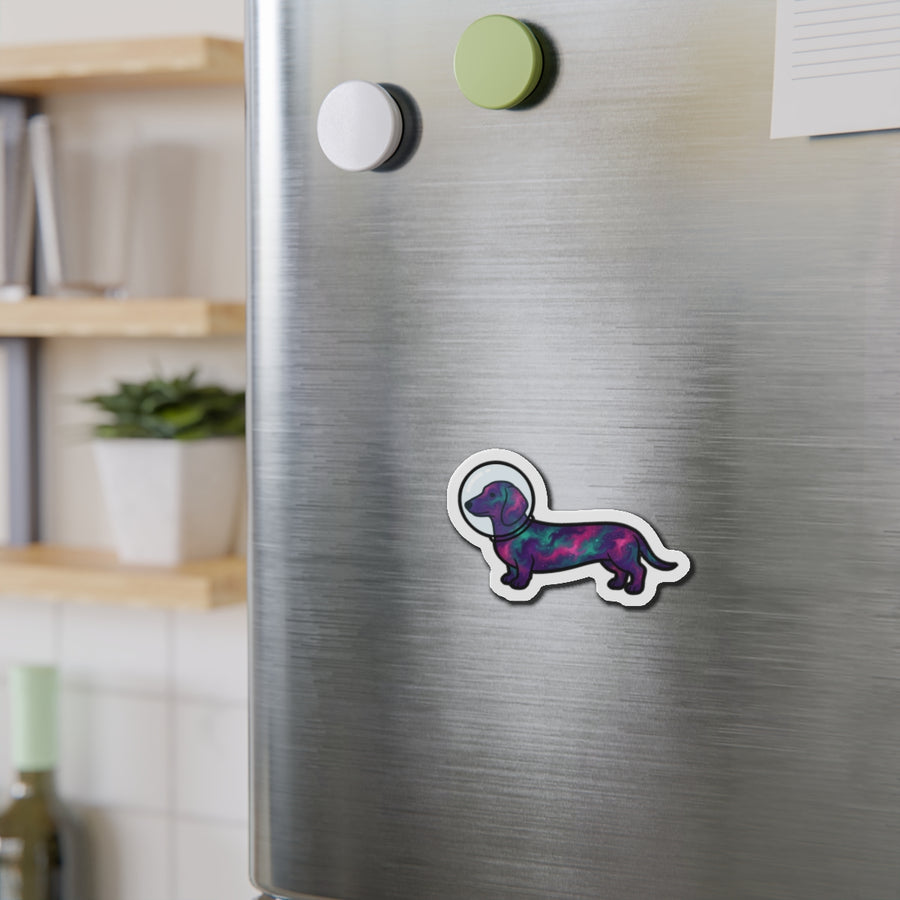 Dachshund Cosmic die-cut magnet by Tritan, on steel