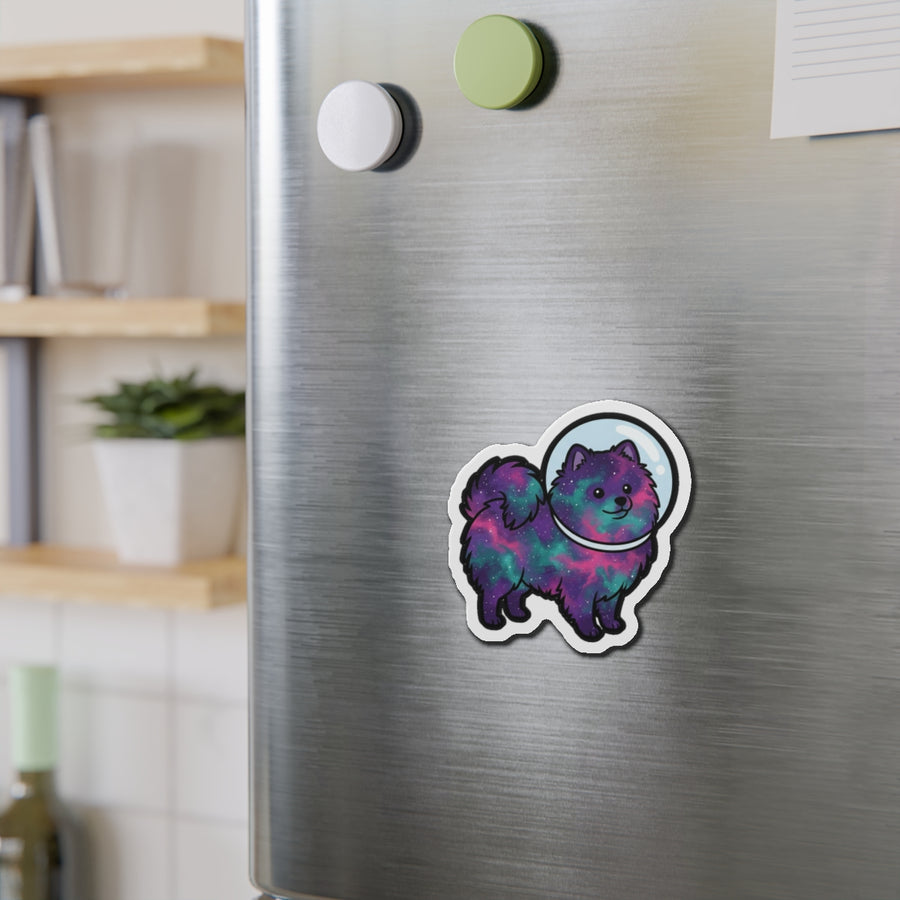 Pomeranian Cosmic die-cut magnet by Tritan, on steel