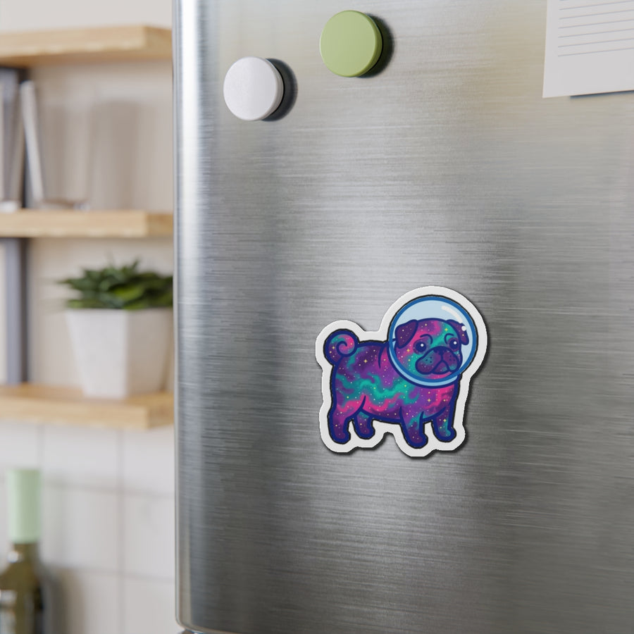 Pug Cosmic die-cut magnet by Tritan, on steel