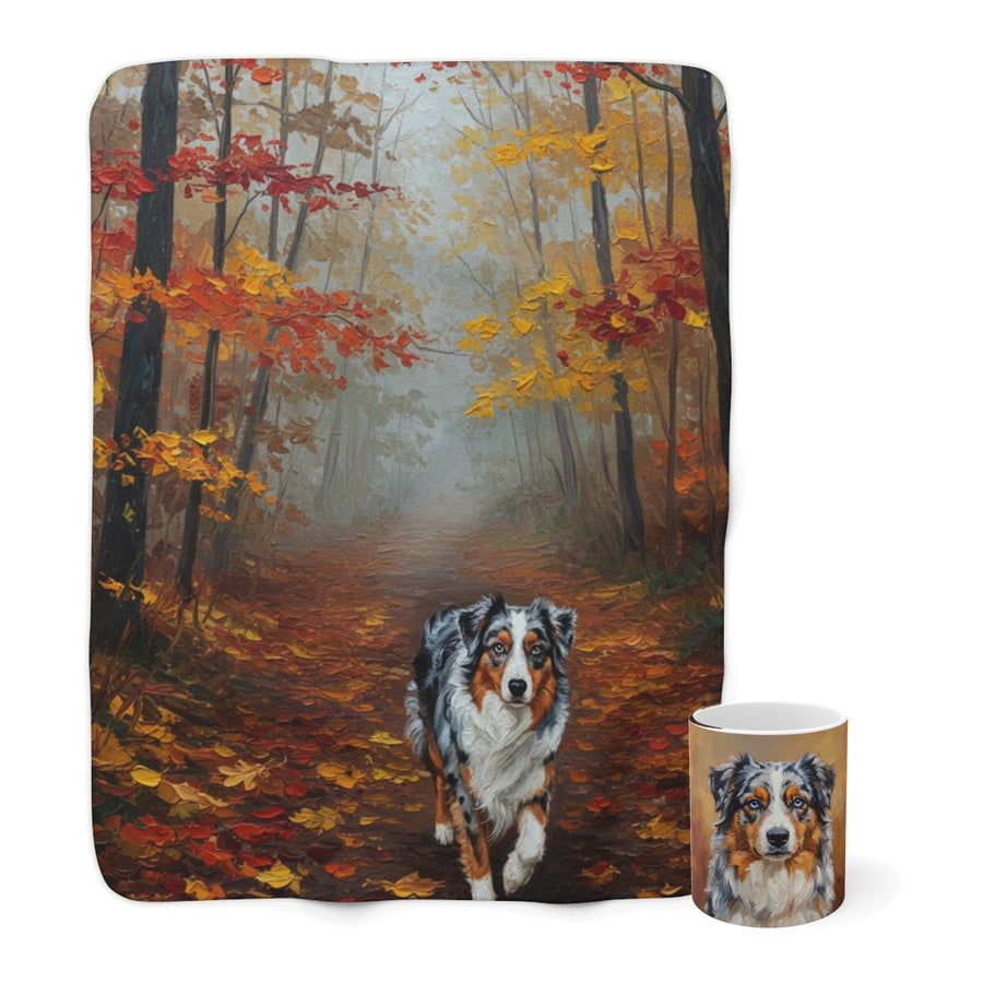 Australian Shepherd Cozy Set — 2-Piece Blanket + Mug Gift Set | Autumn Woods | Tritan