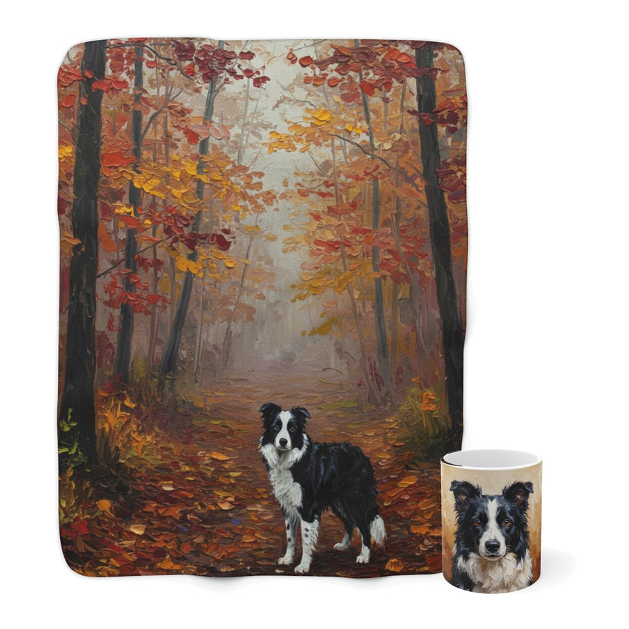 Border Collie Cozy Set — 2-Piece Blanket + Mug Gift Set | Autumn Woods | Tritan