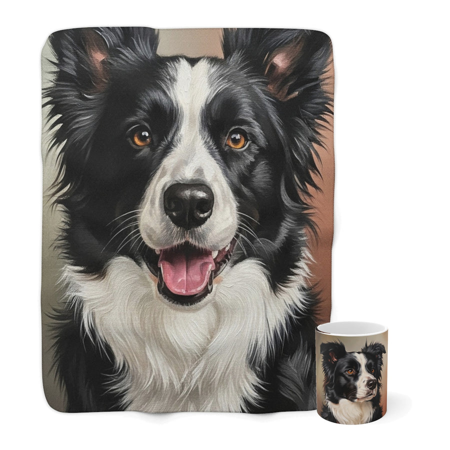 Border Collie Cozy Set — 2-Piece Blanket + Mug Gift Set | Oil | Tritan