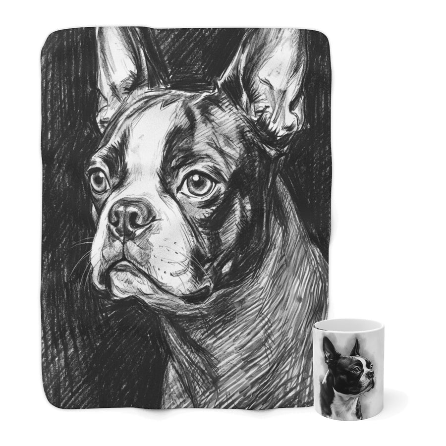 Boston Terrier Cozy Set — 2-Piece Blanket + Mug Gift Set | Charcoal | Tritan