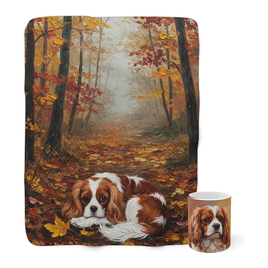 Cavalier King Charles Spaniel Cozy Set — 2-Piece Blanket + Mug Gift Set | Autumn Woods | Tritan
