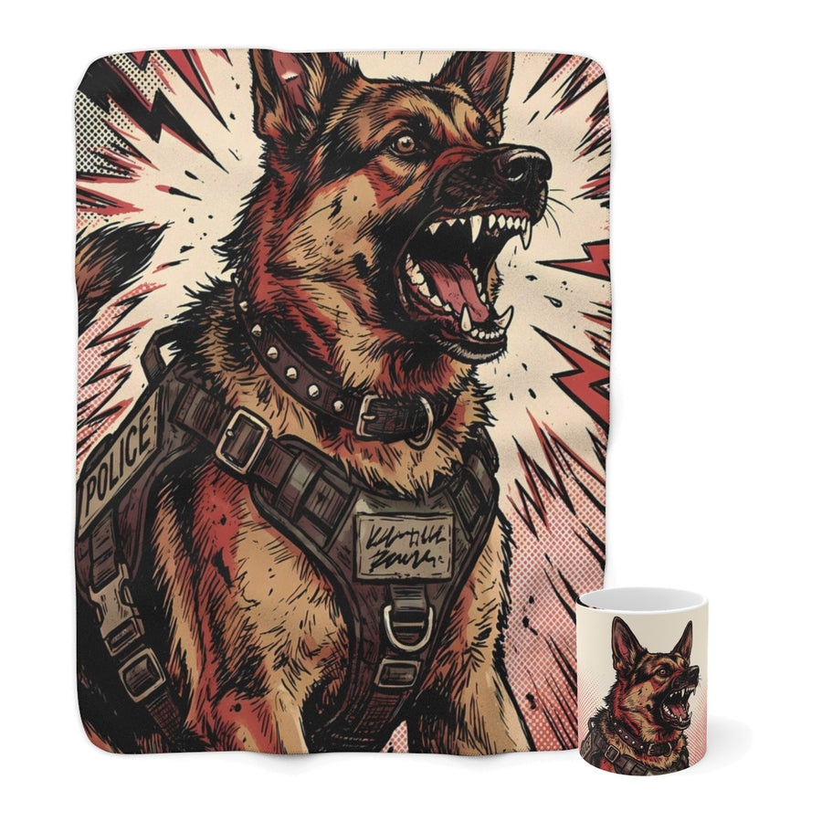 German Shepherd Cozy Set — 2-Piece Blanket + Mug Gift Set | Comic | Tritan