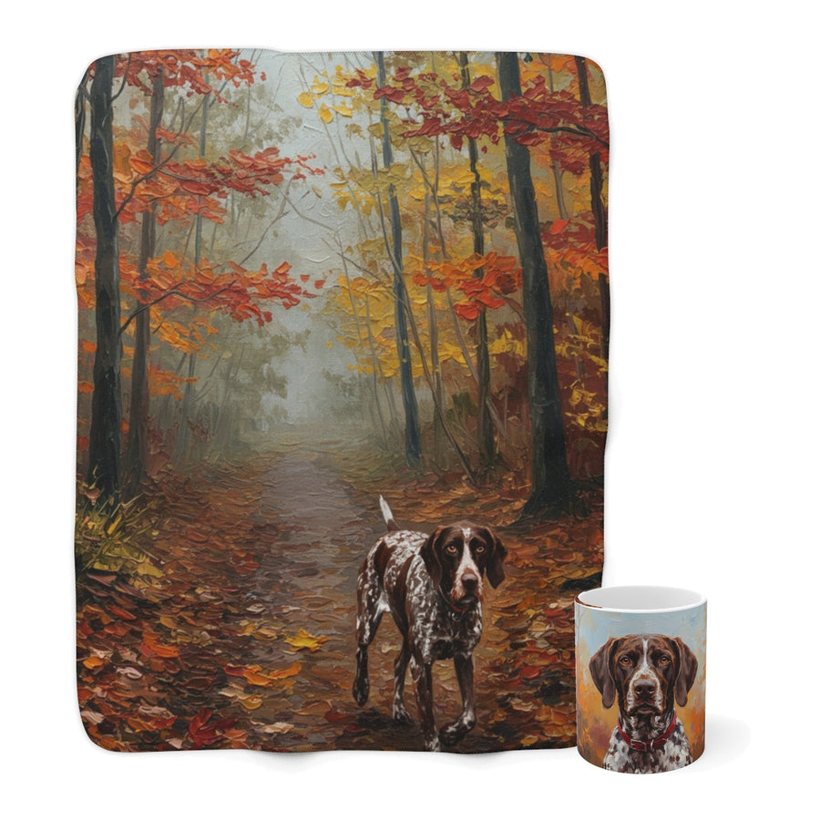German Shorthaired Pointer Cozy Set — 2-Piece Blanket + Mug Gift Set | Autumn Woods | Tritan
