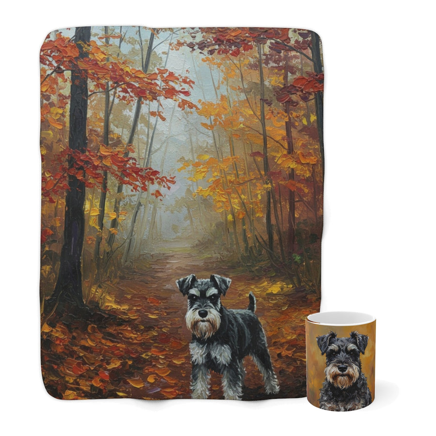 Miniature Schnauzer Cozy Set — 2-Piece Blanket + Mug Gift Set | Autumn Woods | Tritan