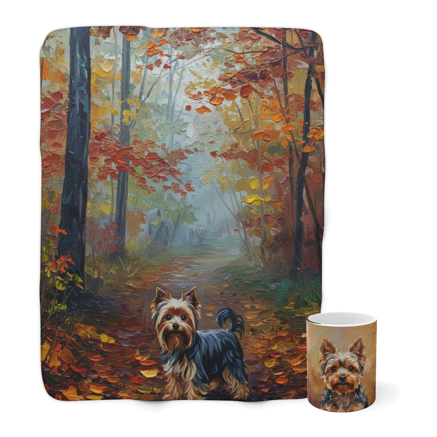Yorkshire Terrier Cozy Set — 2-Piece Blanket + Mug Gift Set | Autumn Woods | Tritan