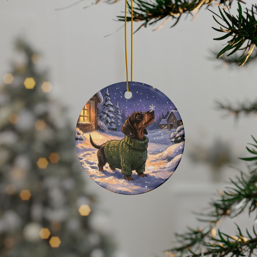 Dachshund Christmas Storybook ceramic ornament by Tritan, context