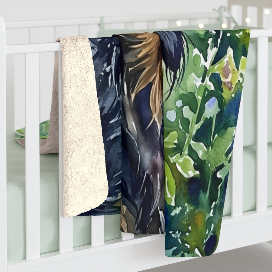 Dachshund Watercolor sherpa blanket by Tritan, on bed