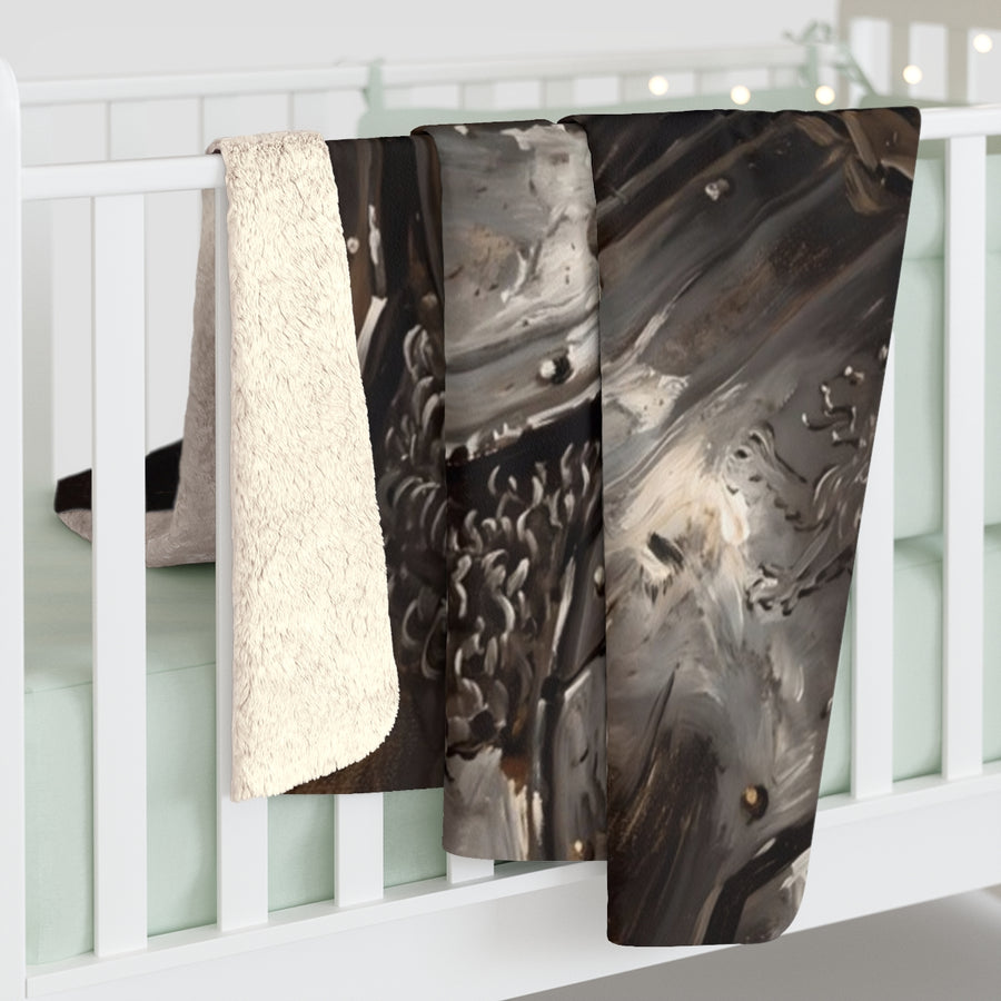 English Bulldog Medieval Knight sherpa blanket by Tritan, on bed