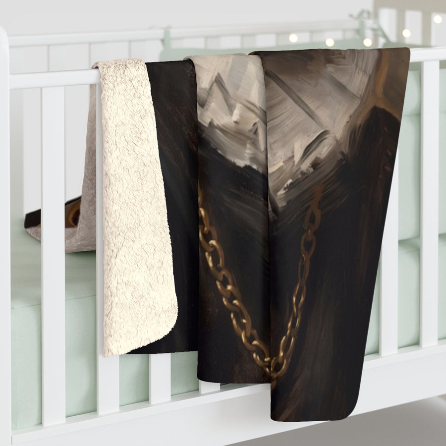 English Bulldog Renaissance Royal sherpa blanket by Tritan, on bed