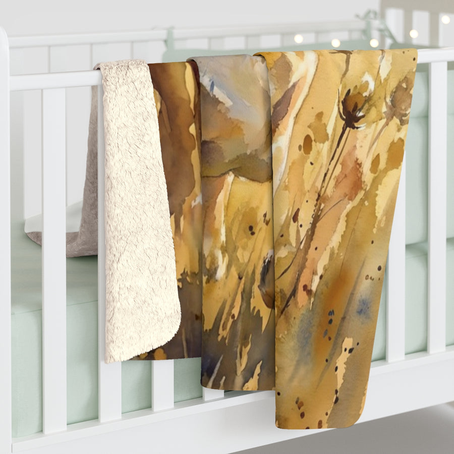 English Bulldog Watercolor sherpa blanket by Tritan, on bed