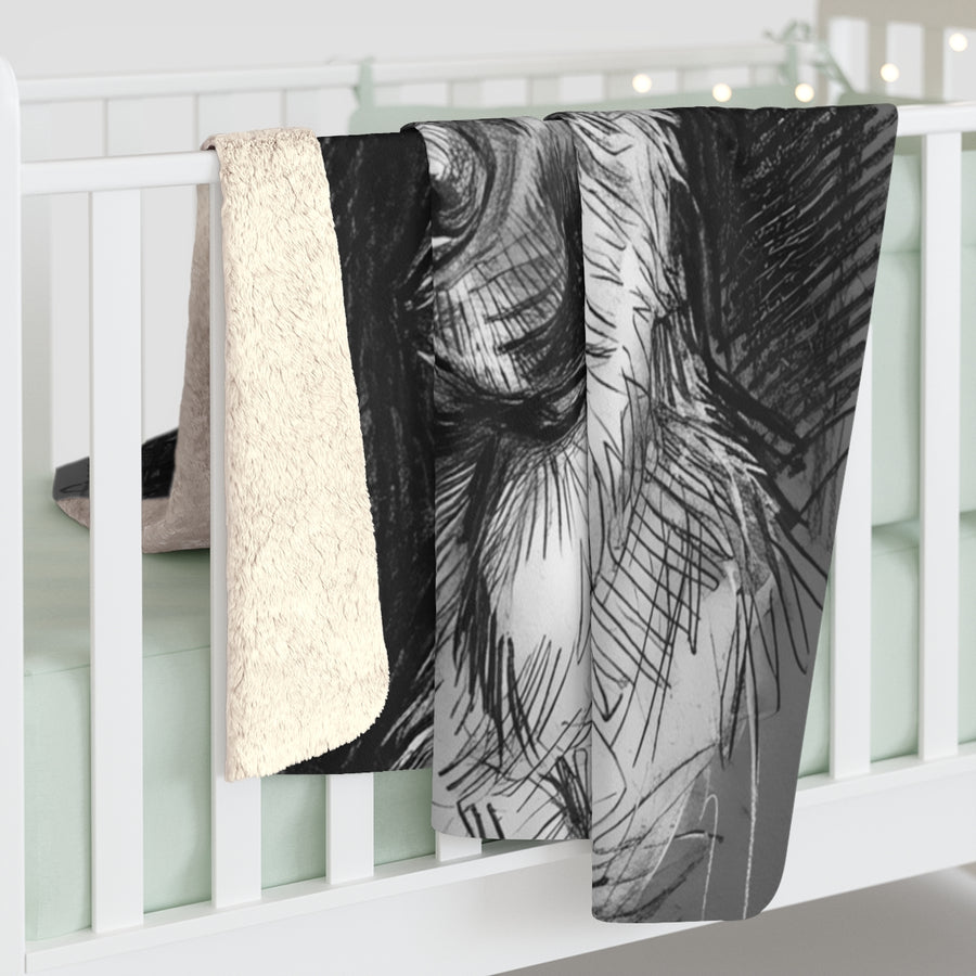 German Shepherd Charcoal sherpa blanket by Tritan, on bed