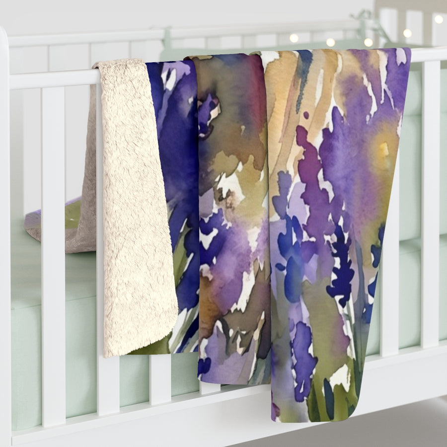 German Shepherd Watercolor sherpa blanket by Tritan, on bed