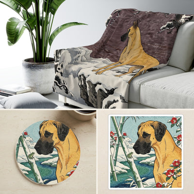 Great Dane Japanese Print Cozy Gift Set | Sherpa Blanket, Coaster & Sticker | Tritan