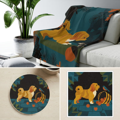 Havanese Retro Autumn Cozy Gift Set | Sherpa Blanket, Coaster & Sticker | Tritan