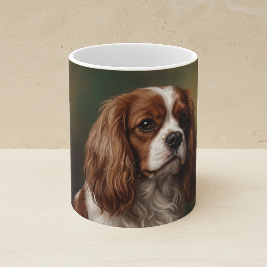 Dark Botanical Peony and Fern Ceramic Mug 11oz — Earthcore Collection shown on a warm limestone shelf, front view