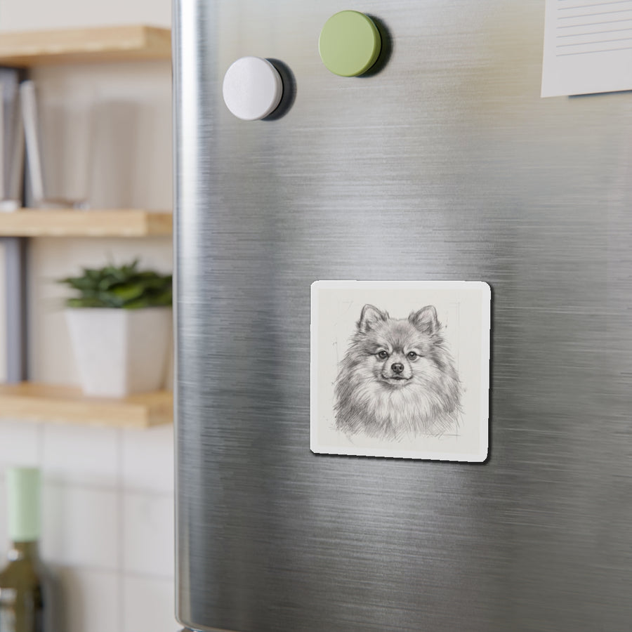 Pomeranian Graphite die-cut magnet by Tritan, on steel