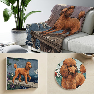 Poodle Japanese Print Gift Set | Canvas, Sherpa Blanket & Coaster | Tritan