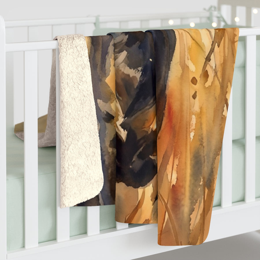 Rottweiler Watercolor sherpa blanket by Tritan, on bed