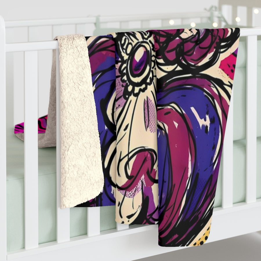 Poodle Comic Pop Art sherpa blanket by Tritan, on bed