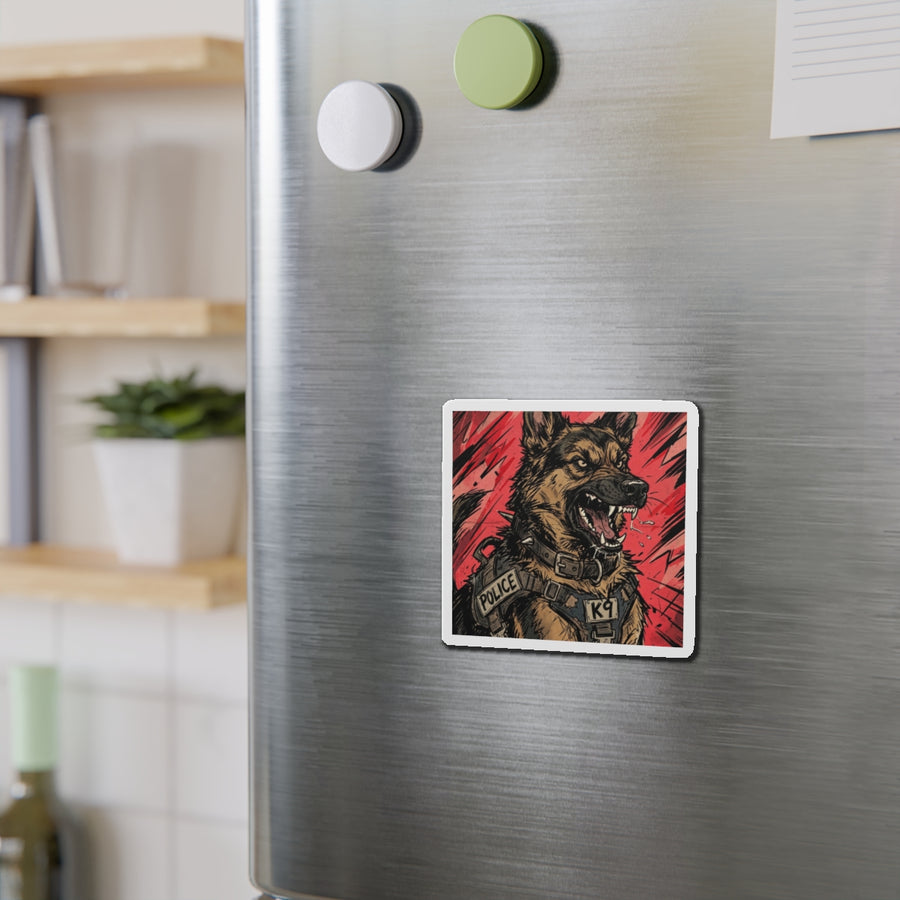 German Shepherd Comic Pop Art die-cut magnet by Tritan, on steel
