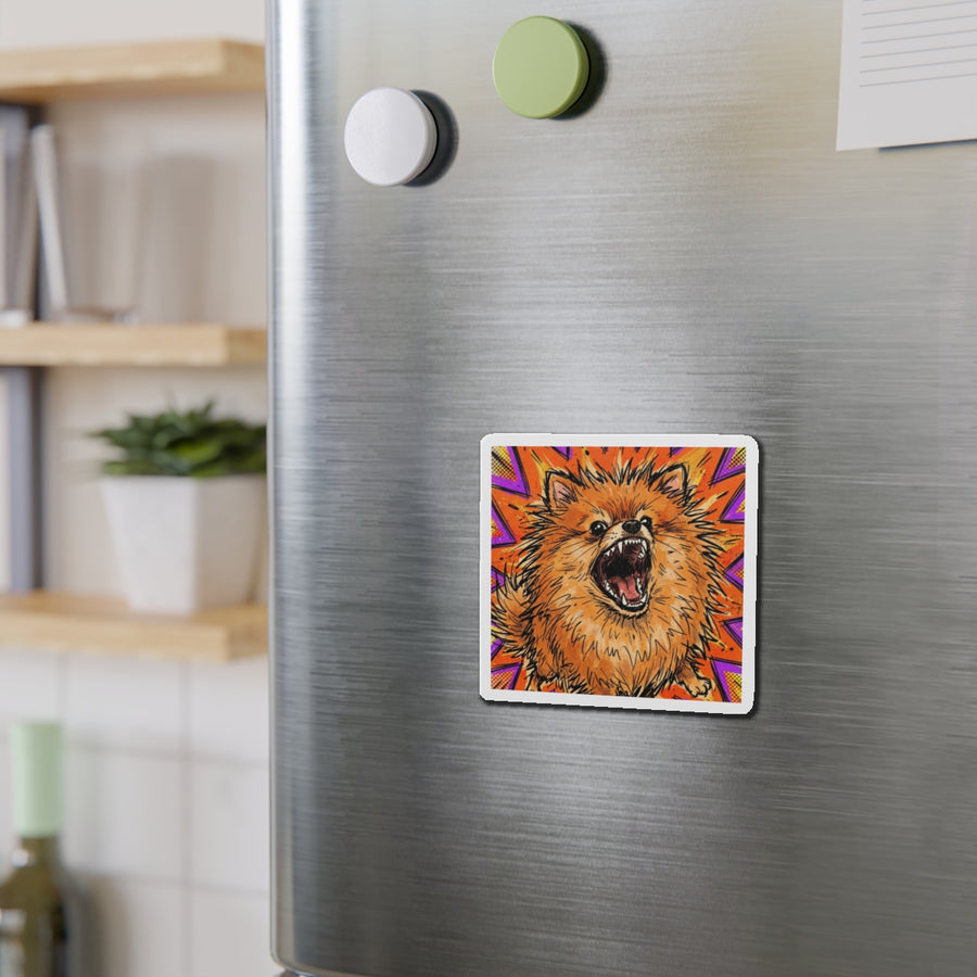 Pomeranian Comic Pop Art die-cut magnet by Tritan, on steel