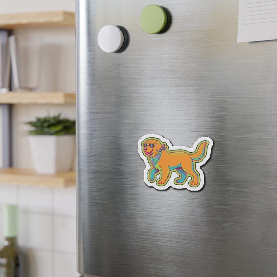 Golden Retriever Retro Y2K die-cut magnet by Tritan, on steel