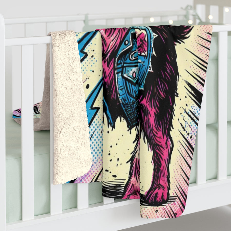 Yorkshire Terrier Comic Pop Art sherpa blanket by Tritan, on bed