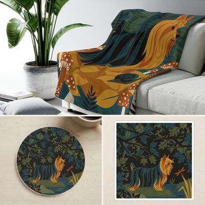 Yorkshire Terrier Retro Autumn Cozy Gift Set | Sherpa Blanket, Coaster & Sticker | Tritan
