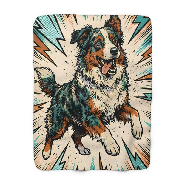 Throw blanket with a comic pop art dog