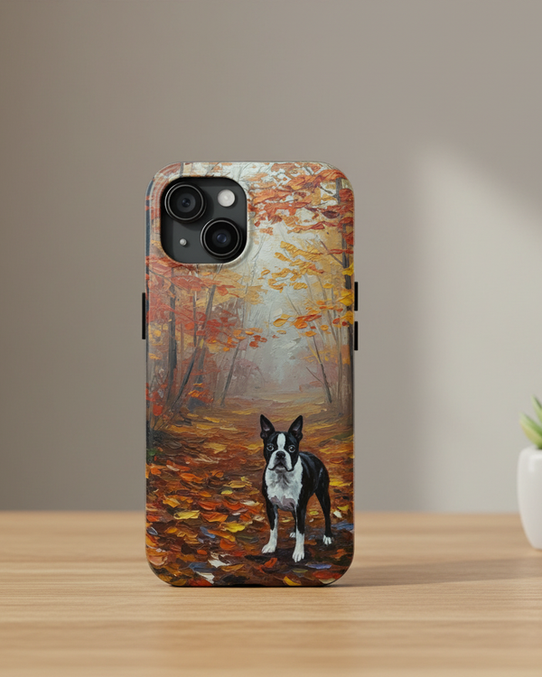Acrylic Boston Terrier - Autumn Woods | Tough Phone Case
