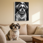 Shih Tzu Charcoal Portrait Canvas Wall Art - Dog Lover Gift, Pet Owner Decor, Modern Animal Art