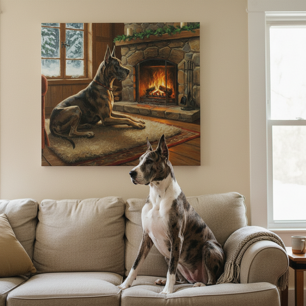 Great Dane Canvas Wall Art | Dog Lover Gift | Acrylic Painting Style | Pet Portrait Home Decor | Stretched Canvas Print — Lifestyle View